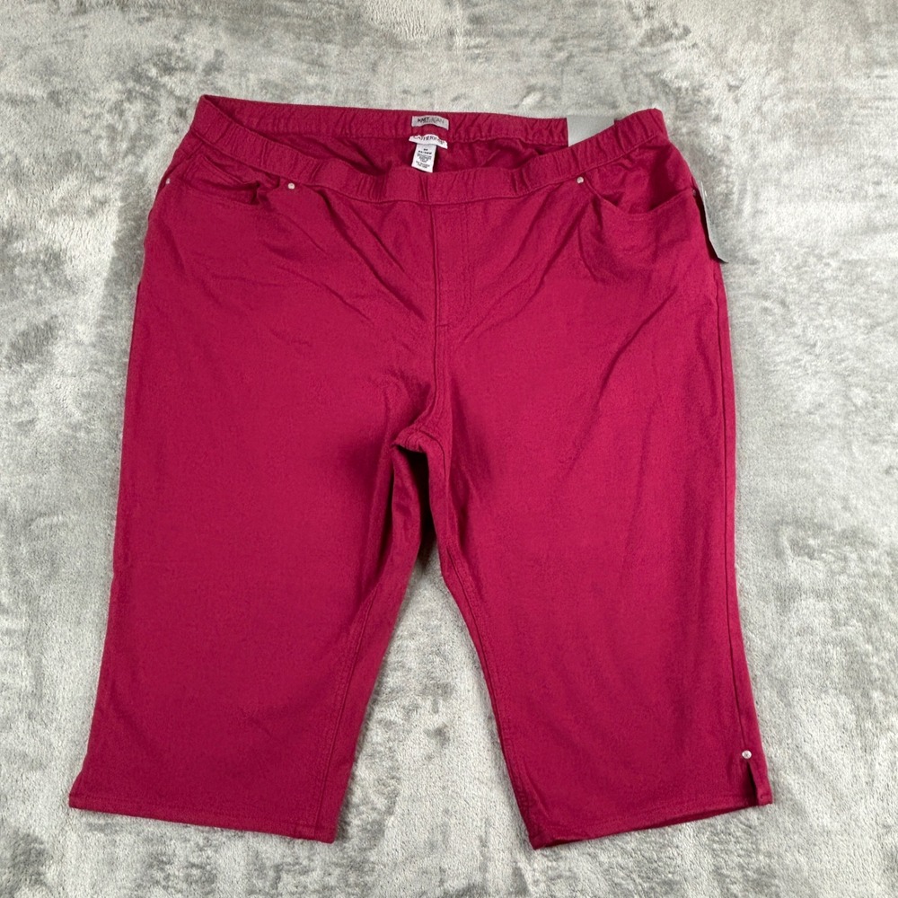 Catherines Knit Jean Pull On Capri Pants Womens 3X 26/28W Pink French Terry NWT